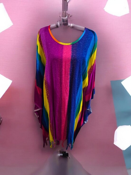 Other - Vibrant Rainbow Striped Poncho OS NWOT!!